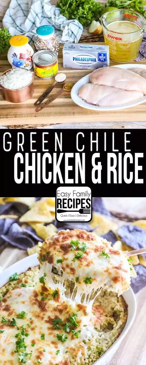 Green Chile Chicken and Rice · Easy Family Recipes Green Chile Chicken And Rice, Salsa Fresca Chicken, Green Chile Recipes, Chicken And Rice Recipe, Green Chile Chicken, Chile Recipes, Baked Recipes, Easy Family Recipes, Salsa Fresca