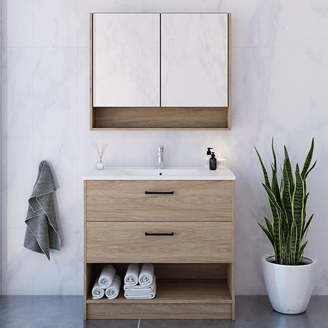 Customise Online and buy Timberline Kansas Floor Standing Vanity 600mm, 750mm, 1200mm, 1500mm, and 1800mm with Regal Acrylic Top. Shop confidently online with the best service and prices, guaranteed. Full range of Timberline vanities delivered Australia wide. Classic White Interior, Custom Bathroom Cabinets, Floor Standing Vanity, Standing Vanity, Vanity Design, Vanity Storage, Oak Cabinets, Open Shelf, Soft Close Drawers