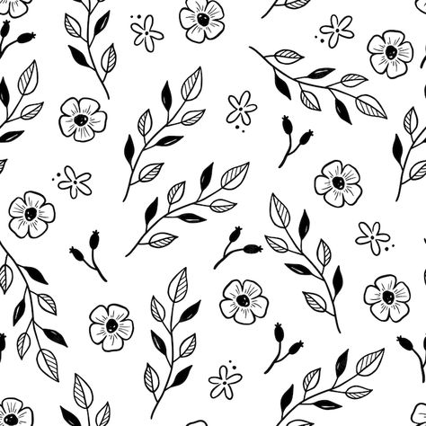 Premium Vector | Hand drawn leaf flower seamless pattern doodle simple froral style leaf background vector illustration Flower Doodle Background, Simple Flower Pattern, Floral Vector Pattern, Doodle Simple, Jungle Bathroom, Pattern Doodle, Flower Stencils, Leaves Doodle, Cute Easy Paintings