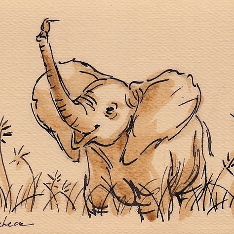 Baby Elephant's Blissful Day: Baby Elephant Watercolor Painting #14 Elephant Aesthetic Drawing, Elephant Drawing Reference, Elephant Sketch Simple, Cute Elephant Drawings, Friend Watercolor, Elephant Drawings, 13 Poster, Baby Elephant Drawing, Elephant Sketch