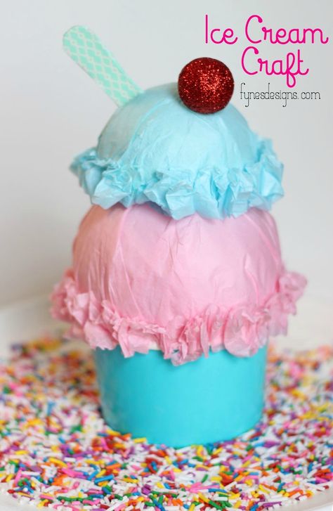 Ice Cream Sundae Craft Ice Cream Cone Craft, Summer Ice Cream Party, Sundae Party, Sundae Cupcakes, Ice Cream Crafts, Glamping Birthday, Ice Cream Party Theme, Barn Party, Fake Bakes