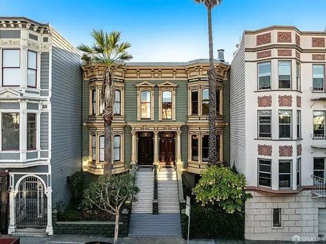 1884 Italianate For Sale In San Francisco California San Francisco Architecture, Ipe Wood Deck, Ceiling Paper, Decorative Fireplace, Mahogany Cabinets, Victorian Townhouse, Ipe Wood, San Francisco Houses, Plaster Ceiling