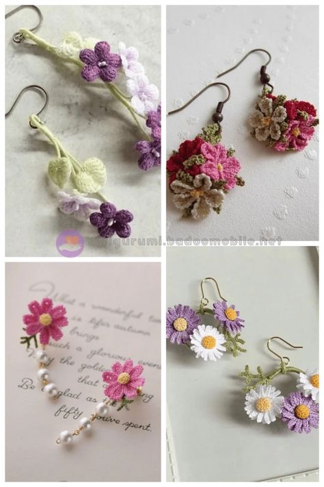 1 Free Crochet Earring Pattern And 28 Crochet Earrings Ideas 25 Crochet Jewlery, Bijoux Art Nouveau, Crochet Jewelry Patterns, Crochet Earrings Pattern, Creative Crochet, Crochet Unicorn, Crochet Rose, Earring Tutorial, Crochet Flower Patterns