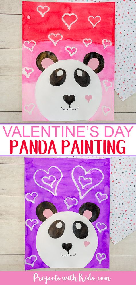 Kids will have fun making this cute and colorful panda art project for Valentine's Day using a mixed media approach. Step by step tutorial included. #projectswithkids #kidsart #paintingideas Valentine’s Day Art 3rd Grade, Valentine’s Day Painting For Kids, Valentines Directed Drawing For Kids, February Projects For Kids, Valentine’s Day Art Projects For Kids, Valentines Art Projects For Kids, Valentine Canvas Painting For Kids, Valentine Painting For Kids, February Art Projects For Kids