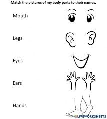 Preschool Language Arts Activities, Preschool Body Theme, Body Parts Preschool Activities, Letter Worksheets Kindergarten, Preschool Labels, Preschool Language Arts, Body Parts For Kids, Alphabet Letters To Print, Human Body Worksheets