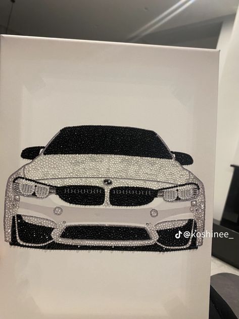 Bmw Canvas Painting, Rhinestone Art Ideas, Diamond Canvas Art, Rhinestone Wall Art, Bedazzle Art, Rhinestone Art Canvases, Diamond Painting Ideas, Bedazzled Painting, Bedazzled Art