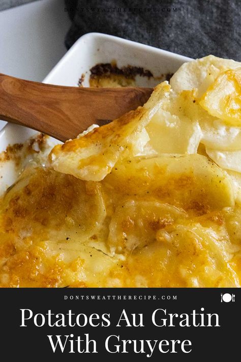 Elevate the humble potato with these amazing Potatoes Au Gratin with Gruyere cheese. Super simple and incredibly delicious! Gruyere Potatoes Au Gratin, Au Gratin Potato Recipes With Gruyere, Au Gratin Potatoes Gruyere, Potatoes Au Gratin With Gruyere Cheese, Au Gratin Potatoes With Gruyere Cheese, Recipes Using Gruyere Cheese, Recipes With Gruyere Cheese, Gruyere Cheese Recipes, Potatoes Au Gratin Gruyere