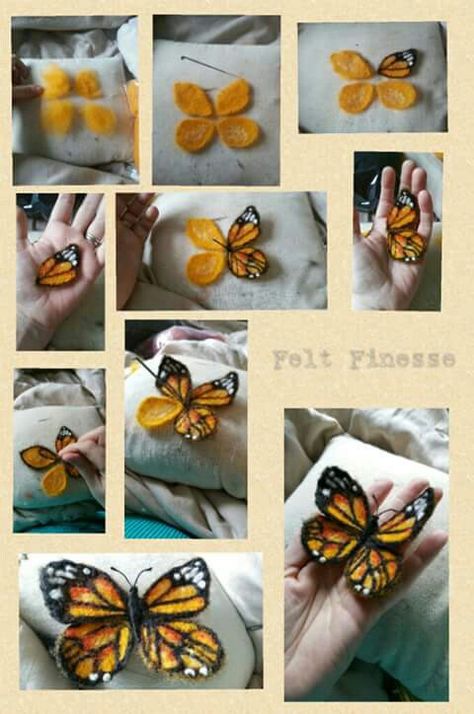 Butterfly Needle Felting, Unique Needle Felting, Needle Felt Butterfly, Needle Felted Butterflies, Needle Felted Butterfly, Felting Butterfly, Felted Butterflies, Needle Felting Pictures, Wool Butterfly