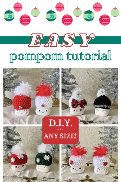 how to make a pompom Archives - Crochetboss.com Pompom Tutorial, Make A Pompom, Marshmallow Hats, Marshmallow People, Crochet Marshmallow, Pom Pom Tutorial, Marshmallow Mugs, Crochet Holiday, Diy Pom Poms