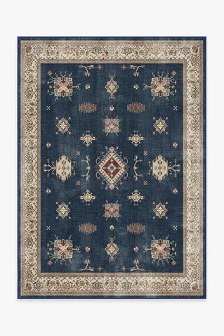 Verena Sapphire Rug Wood Rug, Ruggable Runner, Coral Rug, Ornate Border, Rugs Washable, Bohemian Rugs, Ruggable Rug, Entryway Bathroom, Chenille Rug