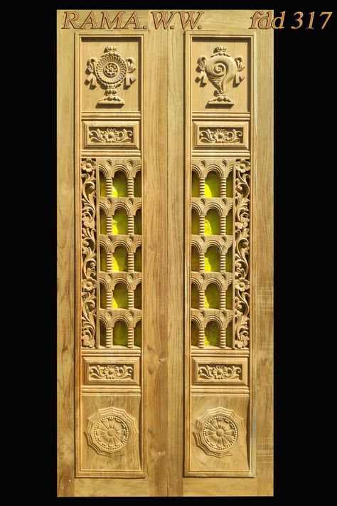 madhir door Puja Room Double Door Design, God Room Door Designs, Mandir Doors, Pooja Room Double Door Designs, Puja Door, Hanuman Mandir, Puja Unit, Main Door Design Photos, Temple Door