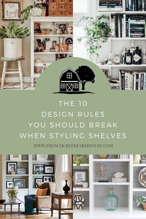 How to Style a Bookcase...against the rules French Shelf Styling, Farmhouse Bookshelf Decor, French Country Bookcase, Styling Vignettes, Style A Bookcase, Bookshelves Around Fireplace, Farmhouse Shelf Decor, Styled Shelves, Farmhouse Bookcases