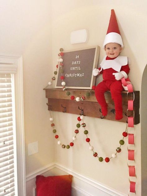 Elf On The Shelf Costume, Baby Elf On The Shelf, Elves On The Shelf, Elf Printables, Christmas Baby Pictures, Baby Elf, Shelf Elf, Elf Names, Baby Christmas Photos