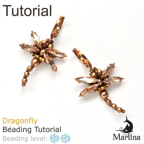 Elegant Swarovski Beadwork Earrings Tutorials by MarlinaLuckyBeads - The Beading Gem's Journal Free Jewellery Making Tutorials, Beadwork Earrings, Bead Weaving Tutorials, Beaded Earrings Tutorials, Wire Jewelry Tutorial, Beaded Earring, Dragonfly Earrings, Swarovski Beads, Beaded Earrings Patterns