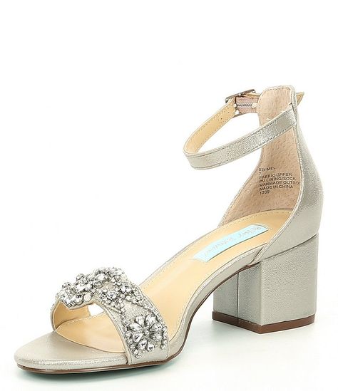 Blue by Betsey Johnson Mel Bejeweled Satin Block Heel Dress Sandals#Mel, #Bejeweled, #Johnson Bridal Shoes Blue, Bridesmaid Shoes Flat, Blue Bridal Shoes, Silver Wedding Shoes, Blue By Betsey Johnson, Wedding Shoes Bride, Dressy Sandals, Wedding Shoes Flats, Ankle Strap Block Heel