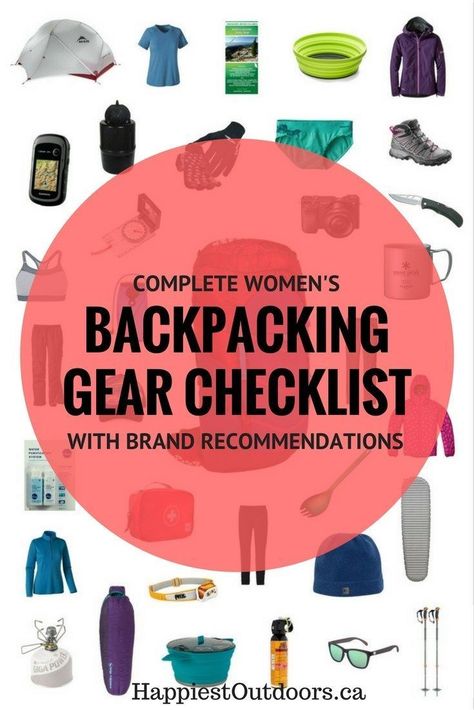 Complete women's backpacking gear checklist with specific brand recommendations. See the gear I actually use! Womens Backpacking Gear, Beginner Backpacking, Backpacking For Beginners, Backpacking Essentials, Backpacking Tips, Camping Checklist, Van Camping, Backpacking Gear, Camping Supplies