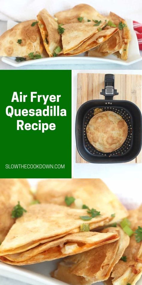 Cook the perfect cheesy quesadillas quickly and easily in the air fryer with no oil! Perfectly crispy tortillas are filled with melted cheese and green onions for one delicious Mexican style appetizer that everyone will love! Quesadillas Air Fryer, Air Fryer Quesadilla, Dinner Recipes Air Fryer, Refried Beans And Cheese, Beans And Cheese, Easy Dinner Options, Recipes Air Fryer, Air Fried Food, Air Fryer Oven Recipes