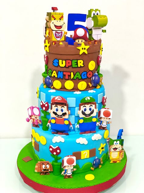 Cake Mario, Mario Lego, Mario Birthday Cake, Lego Mario, Mario Cake, Super Mario Birthday Party, Mario Birthday Party, Super Mario Birthday, Lego Cake