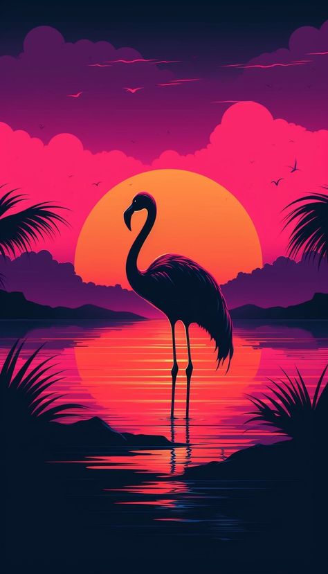 Monochromatic Drawing, Flamingo Illustration, Monochrome Painting, Flamingo Art, Watercolor Landscape Paintings, Landscape Drawings, Silhouette Art, Pretty Wallpapers Backgrounds, Diy Canvas Art