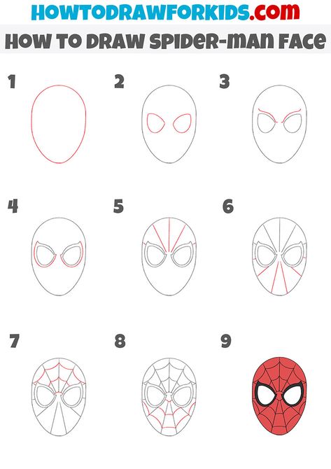 How To Draw Easy Spiderman, Spiderman Face Sketch, Spider Man Drawing Ideas Easy, Spider Man Drawing Template, Spiderman How To Draw Step By Step, Spiderman Drawing Ideas Easy, How To Draw Spiderman Face, How To Draw Spiderman Logo, Easy Sketches Spiderman