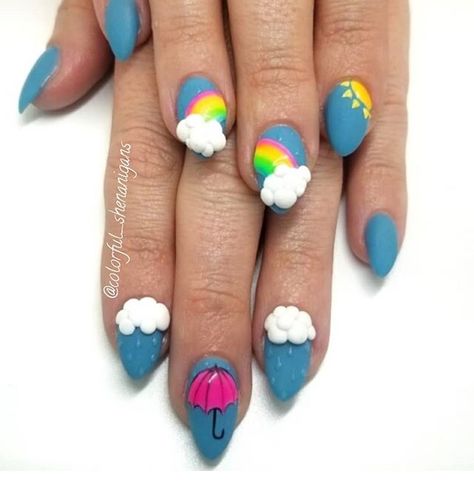 Weather Nails Art, April Showers Nail Art, Monsoon Nail Art Designs, Monsoon Nail Art, Rain Nail Art, Weather Nail Art, Monsoon Nails, Rain Nails, Weather Nails