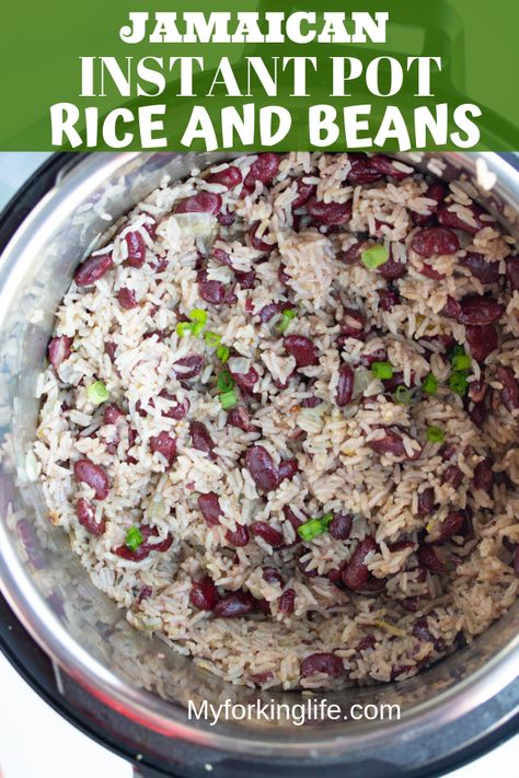 This Jamaican Instant Pot Rice and Beans recipe is known as “rice and peas.” Use red kidney, coconut milk, and other spices to make this authentic rice and bean recipe in your Instant Pot Pressure Cooker. #pressurecooker #pressurecookersides #instantpotrecipe #caribbeanrecipe #jamaicanrecipe #jamaicansidedish Pressure Cooker Rice And Beans, Soup Pressure Cooker Recipes, Jamaican Rice And Peas Crockpot, Rice And Peas Jamaican Instant Pot, Jamaican Rice And Peas Instant Pot, Instant Pot Beans And Rice, Instant Pot Bean Recipes, Rice And Beans Instant Pot, Instant Pot Rice And Beans