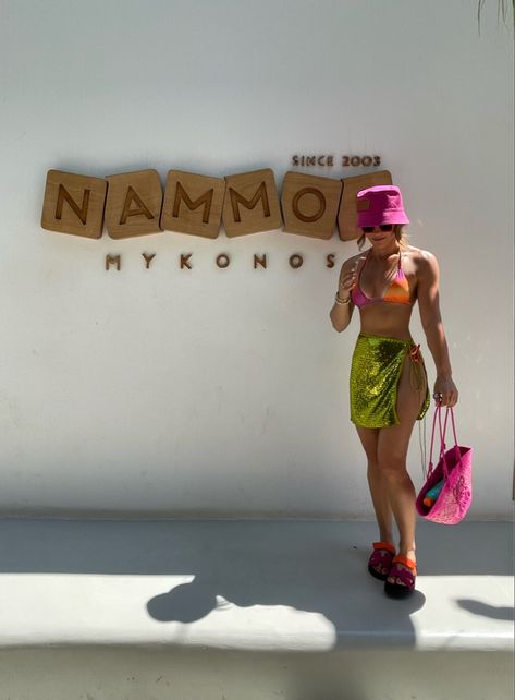 Mykonos, bikini, holiday, nammos outfits, beach holiday, party holiday, ootd, beach wear Day Club Pool Party Outfit, Mykonos Outfit, Holiday Ootd, Ootd Beach, Mykonos Beaches, Pool Party Outfits, Day Club, Vacation Essentials, Ibiza Outfits