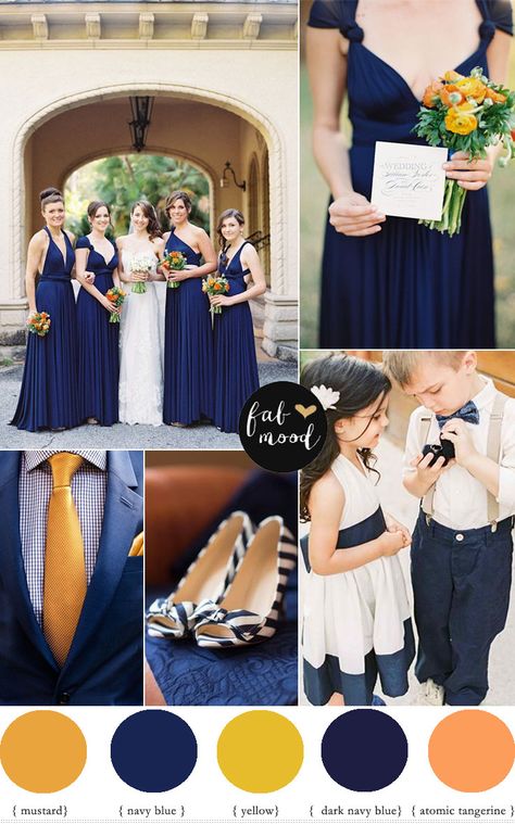 fabmood.com | Orange Navy blue and mustard yellow wedding colour palette  #weddingcolours #weddingtheme #wedding Mustard Wedding Colors, Orange Wedding Color Palette, Mustard Yellow Wedding, Mustard Wedding, Yellow Wedding Colors, Orange Wedding Colors, Wedding Color Combinations, Autumn Bride, Wedding Colour