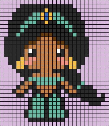 Disney Jasmine, Easy Pixel Art, Art Disney, Beautiful Beadwork, Beaded Keychains, Tapestry Crochet, Alpha Patterns, Perler Bead Patterns, Hama Beads