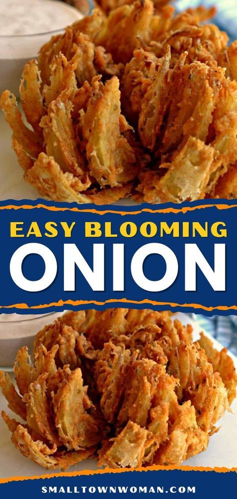 This easy blooming onion recipe is better than any Outback restaurant! Deep-fried to crispy, golden perfection, this finger food is a 4th of July appetizer everyone will love. Don't forget the homemade dipping sauce for this party snack! Deep Fry Foods Ideas, Foods To Deep Fry, What To Fry In A Deep Fryer, Things To Fry In A Deep Fryer, How To Make Blooming Onion, Easy Deep Fryer Recipes, Blooming Onion Recipe Easy, Air Fryer Fair Food, Blooming Onion Batter Recipe