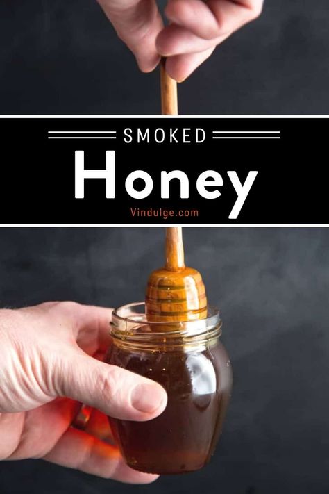 Smoked Honey adds a delicious smoky flavor to any dish you typically use honey for. Whether cookies, butter, or simply a honey drizzle on a cheese plate, this easy recipe for homemade smoked honey will be the next conversation starter for your next backyard event. It also makes a great gift for the holidays! Backyard Event, Smoked Honey, Hot Honey Recipe, Honey Cocktail, Honey Drizzle, Smoked Food, Holiday Ham, Hot Sauce Recipes, Homemade Condiments