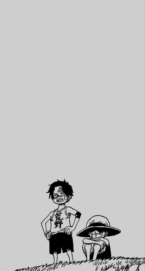 One piece ace and luffy Luffy Childhood Wallpaper, Luffy And Ace Tattoo, One Piece Wallpaper Simple, Ace Manga Wallpaper, Luffy Black And White Wallpaper, Black And White One Piece Wallpaper, One Piece Wallpaper Black And White, Ace And Luffy Wallpaper, One Piece Wallpaper Ace