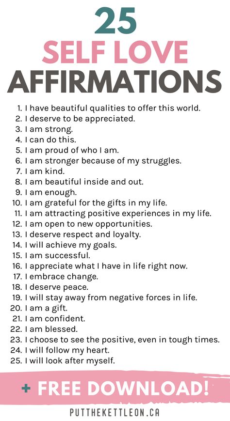 25 self love affirmations (list) Daily Affirmations Printable, Positive Affirmation List, Affirmation Words List, Self Love Worksheet Free Printable, Affirmation Worksheet, Self Love Worksheet, Positive Thought For The Day, Affirmation List, Printable Positive Affirmations