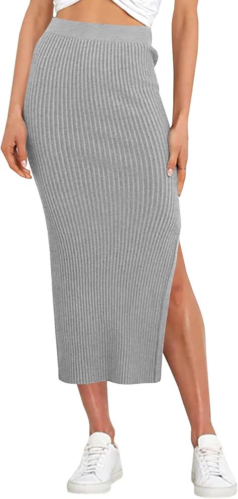 Grey Clothing, High Waisted Midi Skirt, Knit Pencil Skirt, Skirts Midi High Waisted, Pencil Skirts, Gray Skirt, Shoes Jewelry, Pencil Skirt, Top Styles