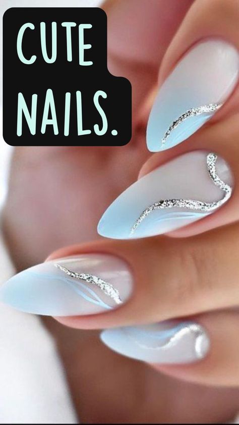 ✨Cute nails in your fav color is blue!!!✨ Light Blue And Silver Nail Designs, Powder Blue Nails, Blue And Silver Nails, Silver Nail Designs, May Nails, Different Nail Designs, Color Celeste, Fav Color, Blue Nail Designs