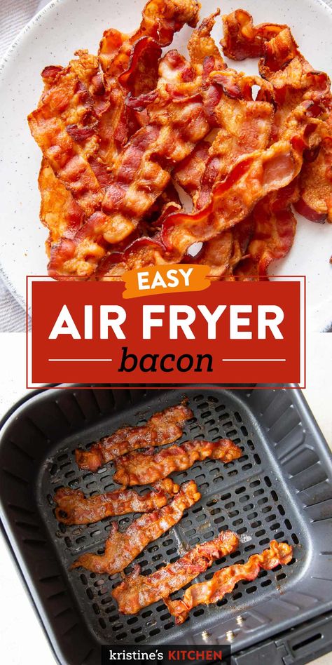 Air Fryer Bacon is the best crispy bacon. Easy to make, no flipping required! Can You Cook Bacon In Air Fryer, Bacon In Ninja Air Fryer, How To Make Hamburgers In The Air Fryer, How To Fry Bacon In Air Fryer, How To Cook Crispy Bacon, Meat In The Air Fryer, Air Dry Bacon, How Long To Cook Bacon In Air Fryer, Bacon Air Fryer Time