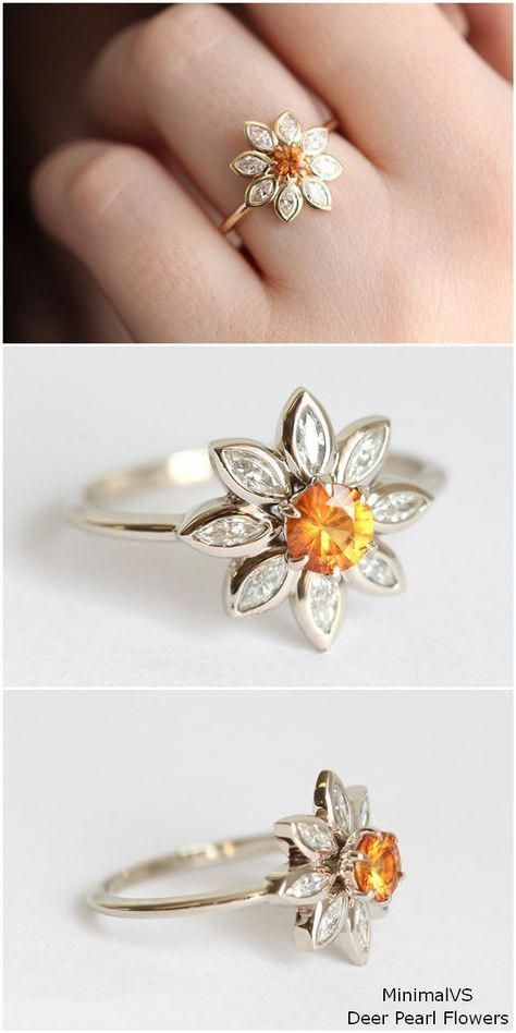 Tom Foolery, قلادات متدلية, Round Engagement, Daisy Ring, Orange Sapphire, Alternative Engagement Rings, Deco Jewelry, Art Deco Jewelry, Magpie