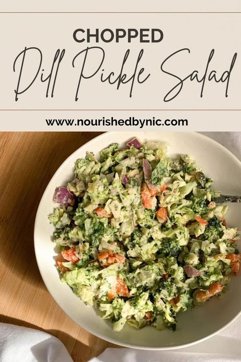 Chopped Dill Pickle Salad Creamy Dill Pickle Salad, Dill Pickle Chopped Salad, Chopped Dill Pickle Salad, Pickle Side Dishes, Pickle Salad Recipes, Pickled Salads, Dill Pickle Salad Dressing, Dill Pickle Salad Recipe, Pickle Salad Dressing