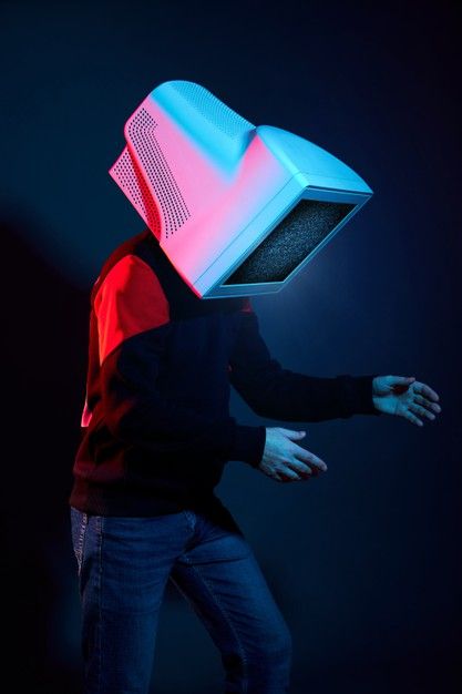 Man cyberpunk with a monitor instead of ... | Premium Photo #Freepik #photo #hand #computer #man #brain Computer Head, Gacha Aesthetic, Object Heads, Human Computer, Tv Head, Akina Nakamori, Insider Trading, Art Tv, Simply Red