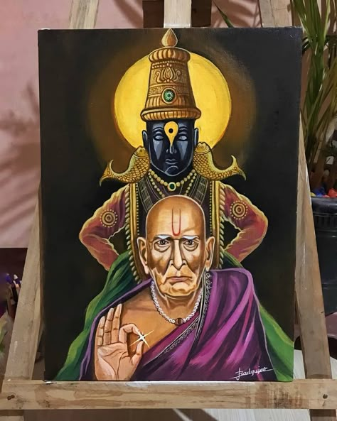 Gods Painting On Canvas, Swami Samarth Canvas Painting, Panduranga Images Painting, Ganpati Paintings Canvases, Swami Samarth Drawing, Canvas Painting Of God, Panduranga Images, Swami Samarth Painting, Canvas Painting God