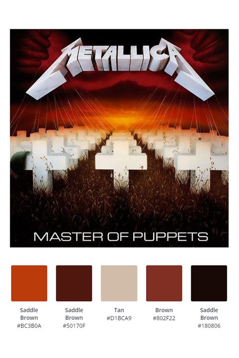 Album Cover Color Palette, Rock Color Palette, Album Color Palette, Logo Moodboard, Master Of Puppets, Gray Rock, Metal Music, Color Pallets, Color Palettes