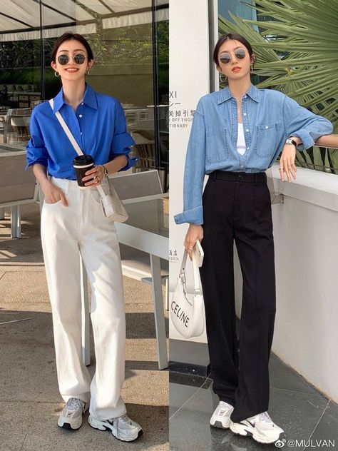 Black Wide Leg Pants Outfit Smart Casual, Boyish Office Outfits, Boyish Work Outfit, Smart Casual Work Outfit Korean, Smart Casual Work Outfit Black Women, Trousers Casual Outfit, Black Wide Leg Pants Outfit Casual, Korean Business Fashion, Smart Casual Women Outfits