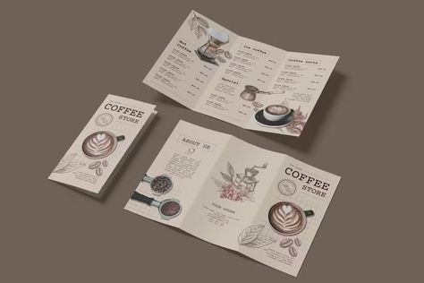 Coffee Menu Trifold Brochure, Print Templates ft. menu & cafe - Envato Elements Cafe Brochure, Coffee Brochure, Menu Trifold, Menu Cafe, Pamphlet Design, Brochure Print, Coffee Store, Coffee Menu, Coffee Uses