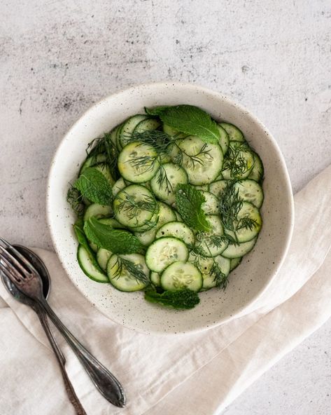 This cucumber salad is super refreshing and incredibly easy to make. It’s a fantastic side salad, whether you’re having a BBQ or dinner party. Plus, the salad is made in under 10 minutes and uses only 7 ingredients. The cucumber is coated in a delicious verjuice and extra virgin olive oil dressing while the mint […] The post Easy Cucumber Salad with Mint and Dill appeared first on not hangry anymore. Easy Cucumber Salad, Salad With Mint, Olive Oil Dressing, Oil Dressing, Mint Salad, 2000 Calories, 2000 Calorie Diet, Cucumber Salad, Side Salad