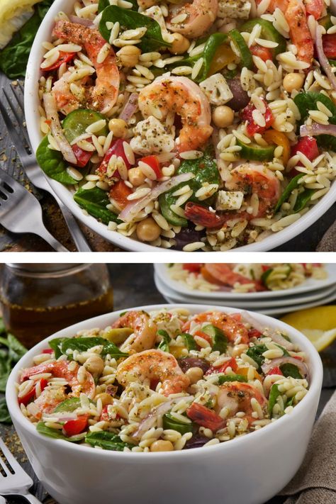 Barefoot Contessa Shrimp Orzo Salad - Delish Sides Prawn Orzo Salad, Shrimp And Orzo Salad Ina Garten, Shrimp Orzo Recipes, Shrimp Orzo Salad, Orzo Pasta Salad Recipe, Shrimp Orzo, Shrimp Salad Recipe, Side Dishes For Salmon, Best Shrimp Recipes