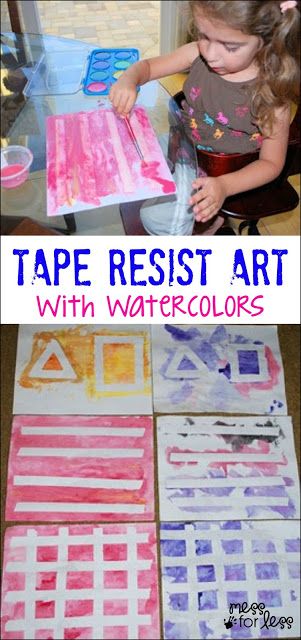 Tape Resist Art with Watercolors - Such a fun way to paint with little ones! Tape Resist Art, Resist Art, Childhood Art, Sensory Art, Painting Activities, Grasshoppers, Art Therapy Activities, Art Activities For Kids, Toddler Art