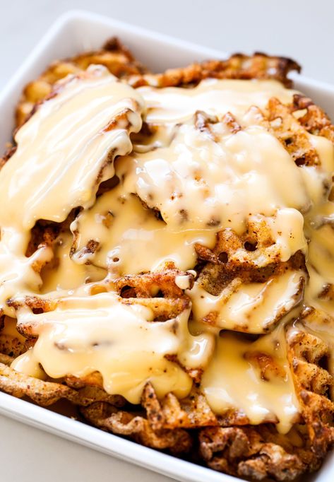 Waffle Cheese Fries, Waffle Fries Recipe, American Cheese Sauce, Cheese Fries Recipe, Fried Tacos, Sweet Potato Waffles, Waffle Fries, Taco Casserole, Melty Cheese