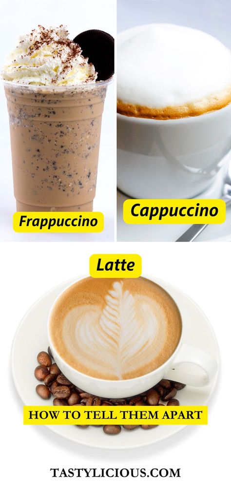 frappuccino vs cappuccino vs latte | coffee drinks in starbucks | types of coffee drinks | dinner ideas | easy dinner recipes | healthy dinner recipes | smoothie drink recipes | breakfast ideas | fall recipes | dessert recipes easy Drinks In Starbucks, Cappuccino Recipes, Fall Recipes Dessert, Types Of Coffee Drinks, Cappuccino Recipe, Coffee And Milk, Drink Names, Types Of Coffee, Smoothie Drink Recipes