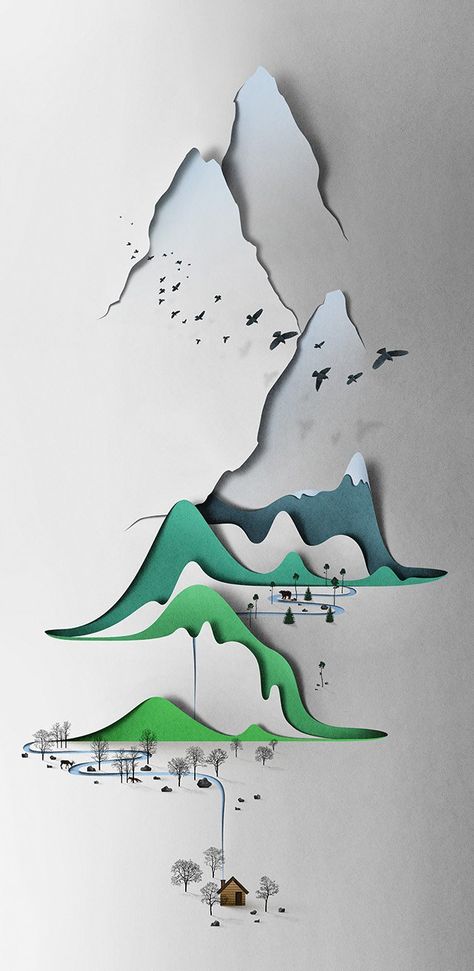 Eiko Ojala, Arte Pop Up, Cut Paper Illustration, Landscape Design Drawings, Vertical Landscape, Design Page, Landscape Design Plans, Paper Illustration, Up Book