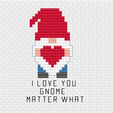 This cute valentine gnome is the latest addition to the pun and holidays cross stitch pdf pattern series I am building up for my patrons I love you gnome matter what cross stitch pdf pattern - Ringcat Small Gnome Cross Stitch Pattern, Gnome Counted Cross Stitch Patterns, Mini Gnome Cross Stitch Pattern Free, Cross Stitch Patterns Easy Simple, Tiny Christmas Cross Stitch Patterns, I Love You Cross Stitch, Valentines Cross Stitch Patterns Free, Small Christmas Cross Stitch Patterns Free, Valentine Cross Stitch Patterns Free